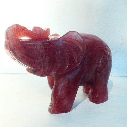 Strawberry Quartz Elephant Carving