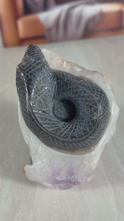 Amethyst and Agate Snake Carving
