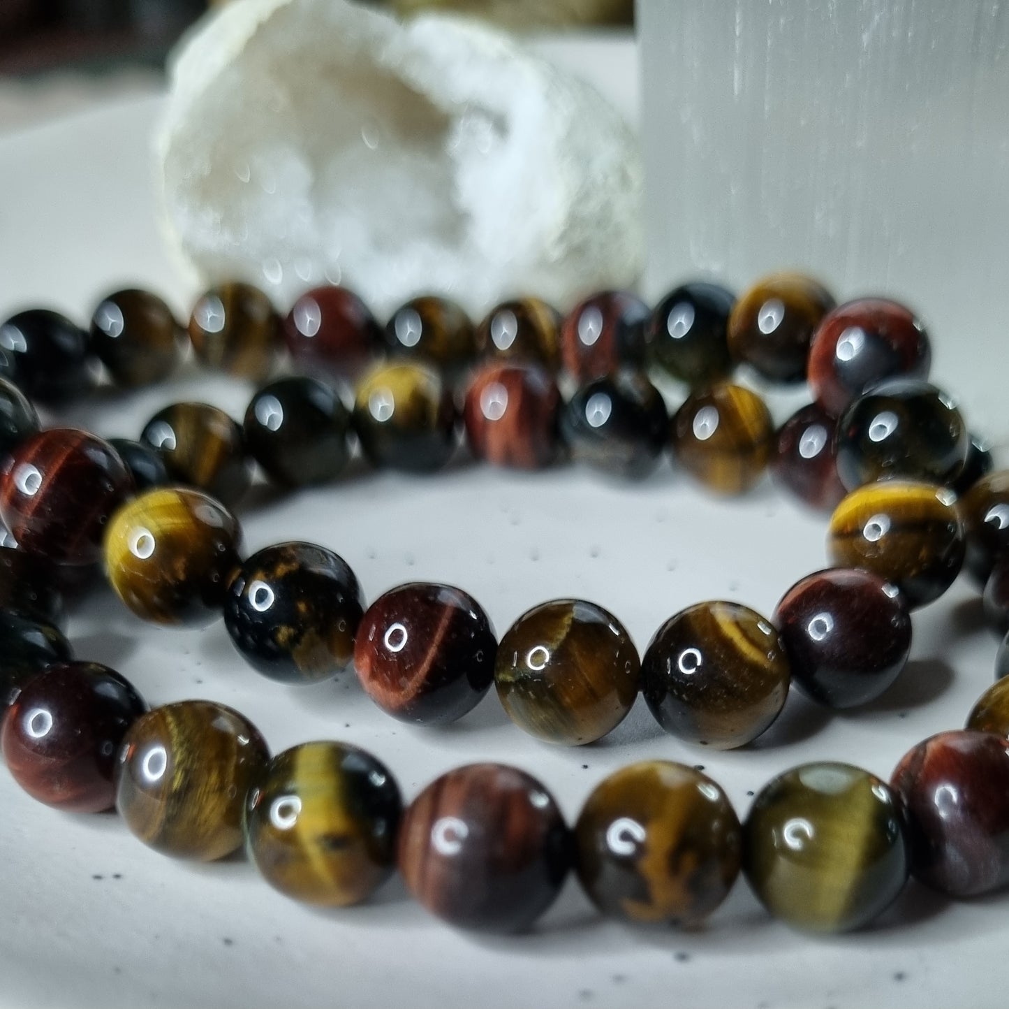 Tri Coloured Tigers Eye bead bracelet 8mm
