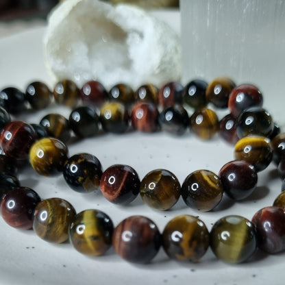 Tri Coloured Tigers Eye bead bracelet 8mm