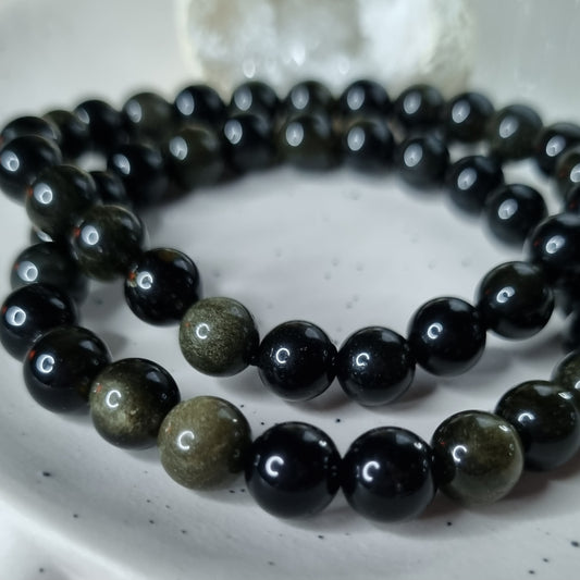 Gold Sheen Obsidian bead bracelet 8mm