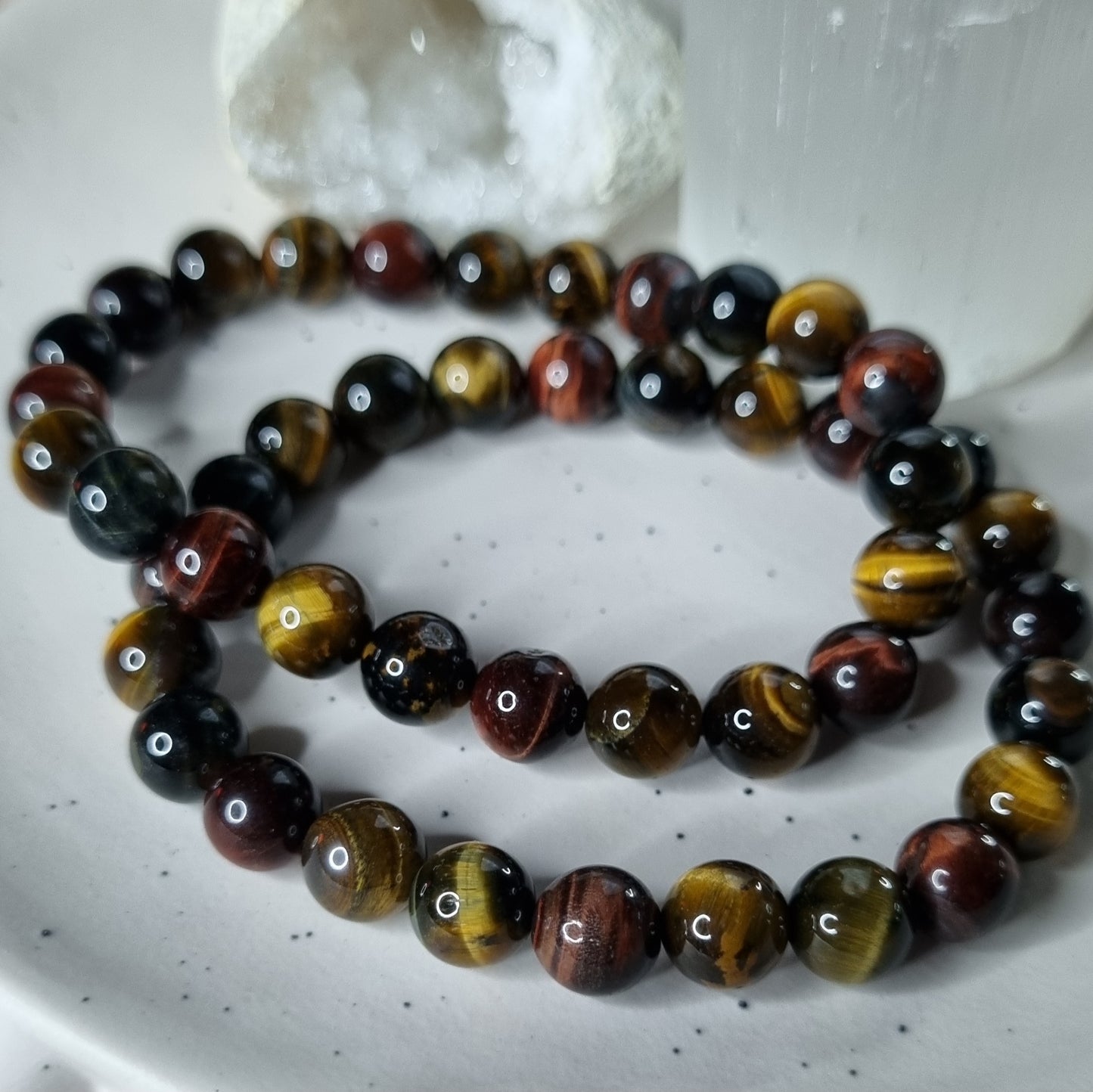 Tri Coloured Tigers Eye bead bracelet 8mm