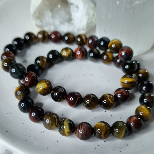Tri Coloured Tigers Eye bead bracelet 8mm